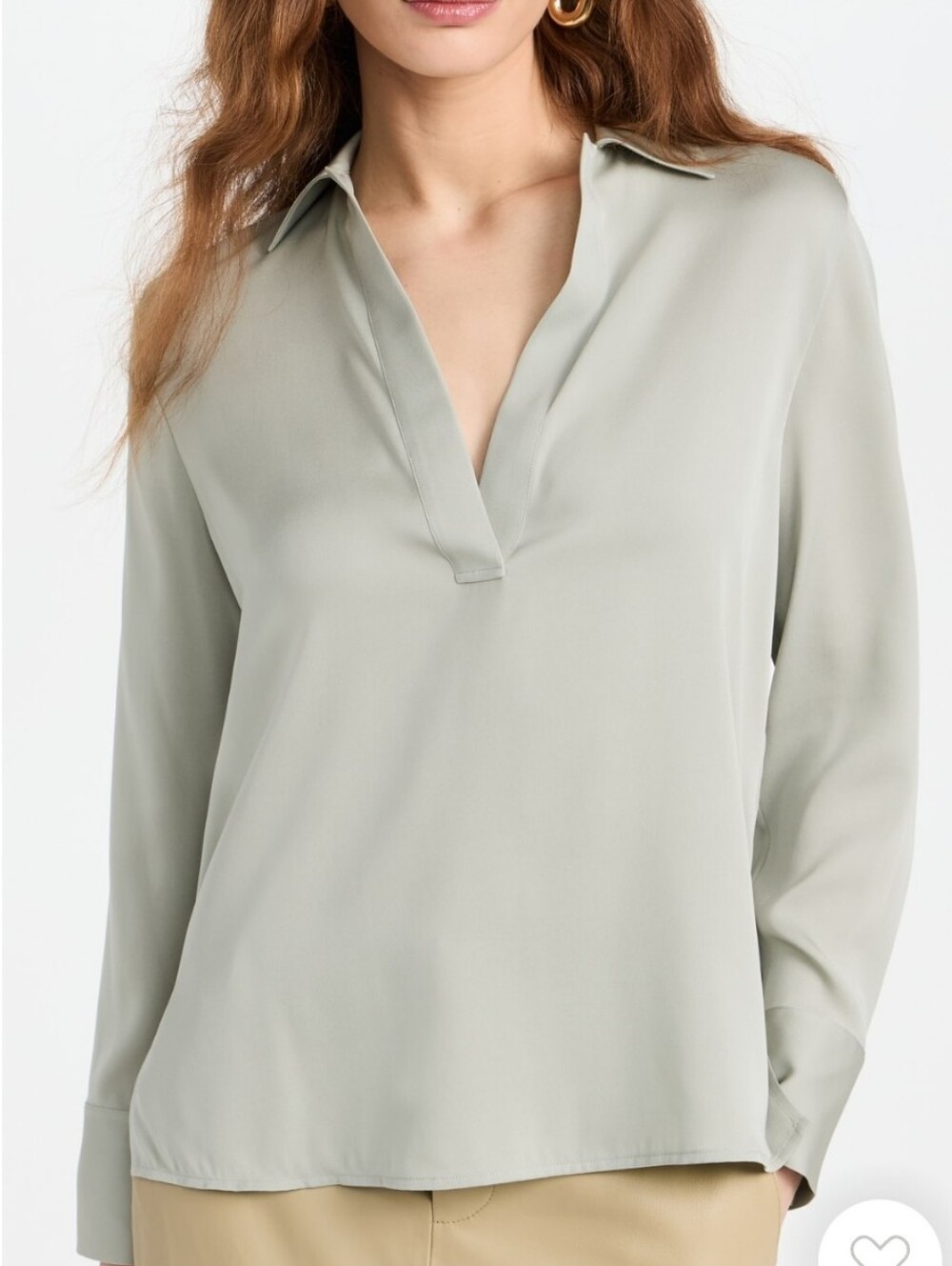 Halogen Sage Green Long-Sleeve V-Neck Blouse